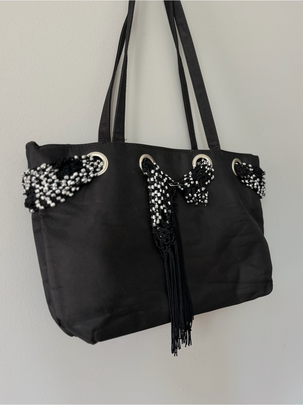 Black Beaded Scarf Tote Bag